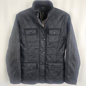 BARBOUR Polarquilt Puffer Utility Jacket Womens US 6 Black Cavalry Fleece Lined